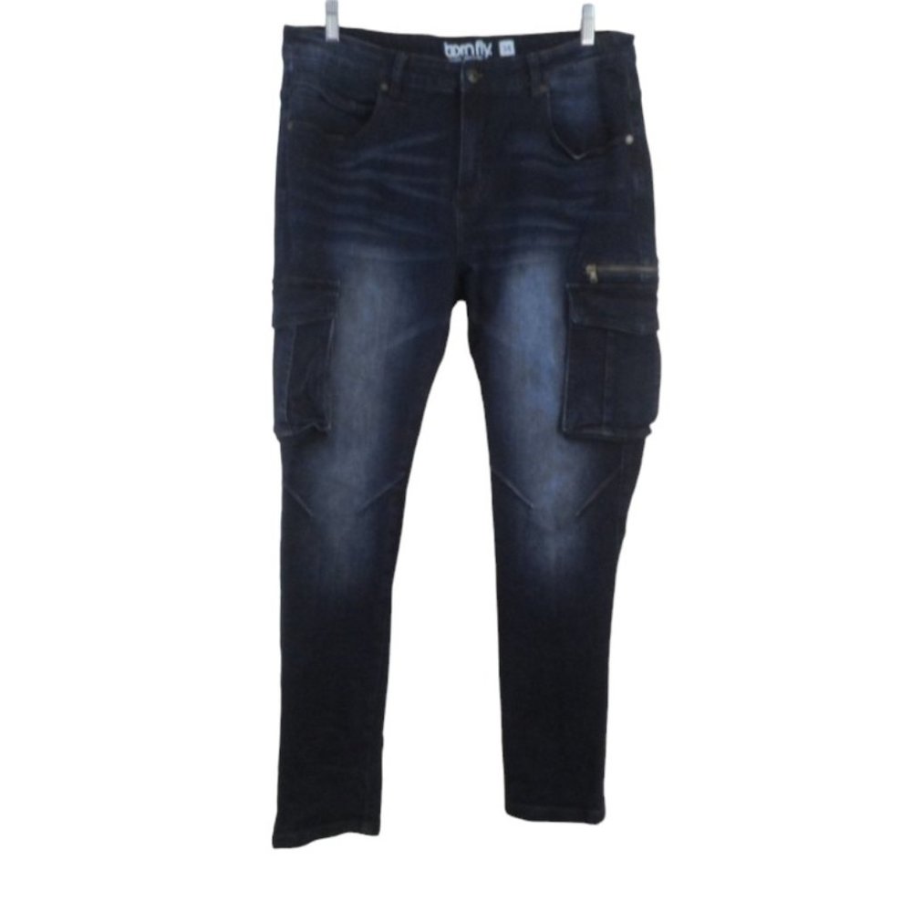 Born Fly Cargo Skinny Jeans Dark Wash Blue Denim